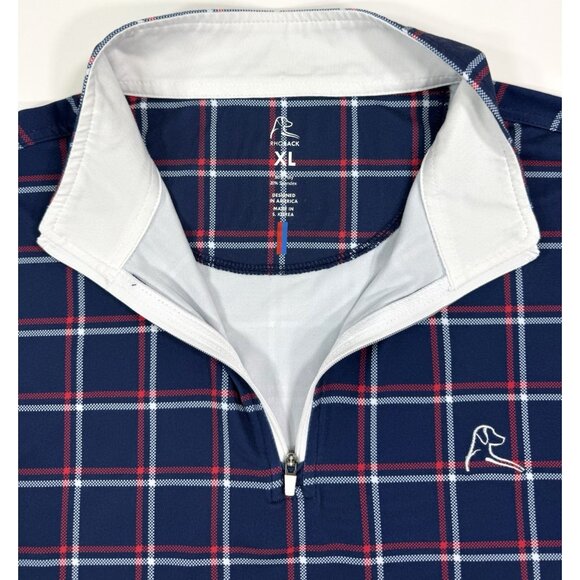 Rhoback Mens Q-Zip Pullover Performance Sz XL Plaid USA Flag Golf Athleisure - Picture 3 of 11